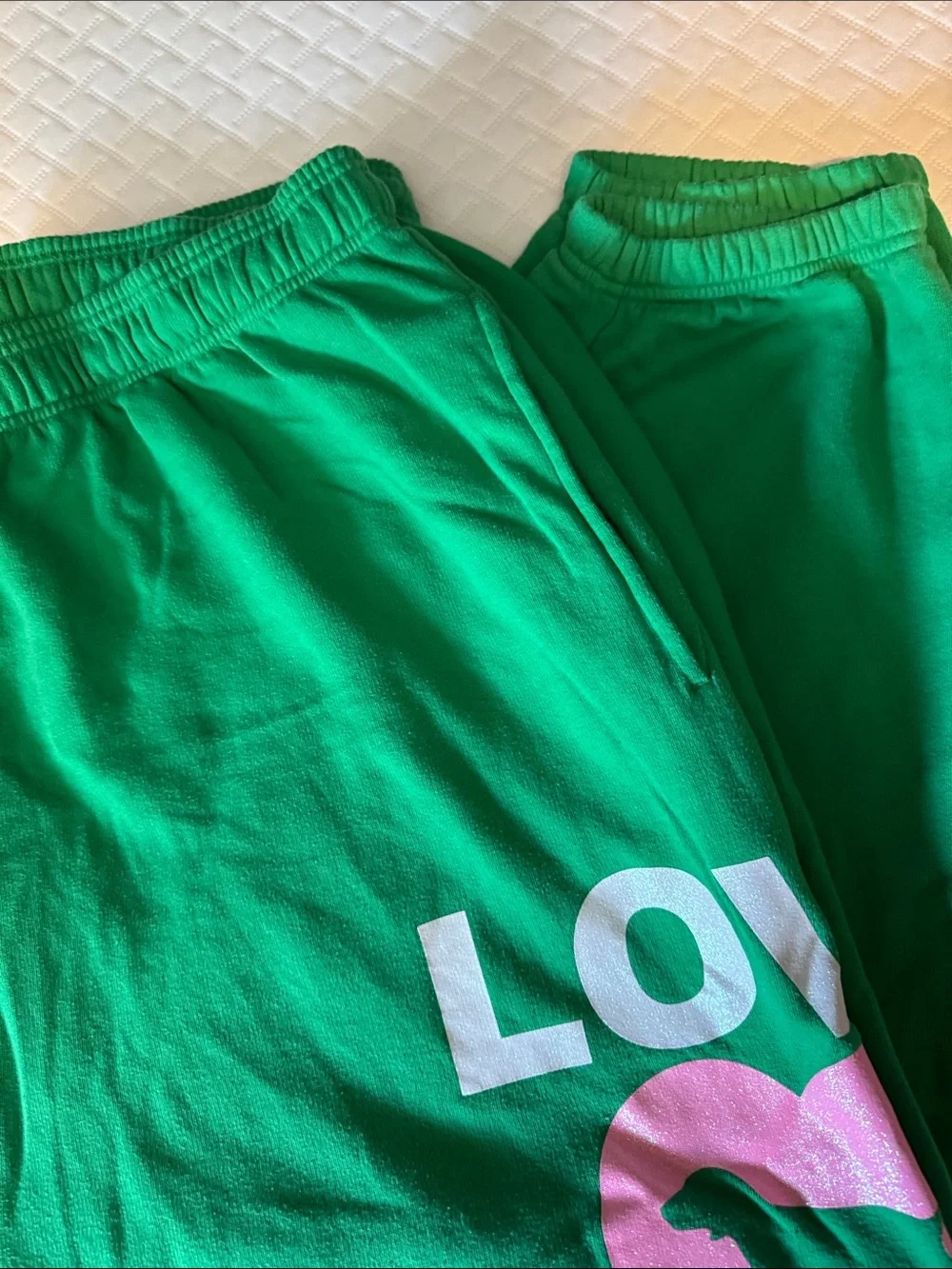 Green "Love Pink" Graphic Sweat Pants - Picture 4 of 4